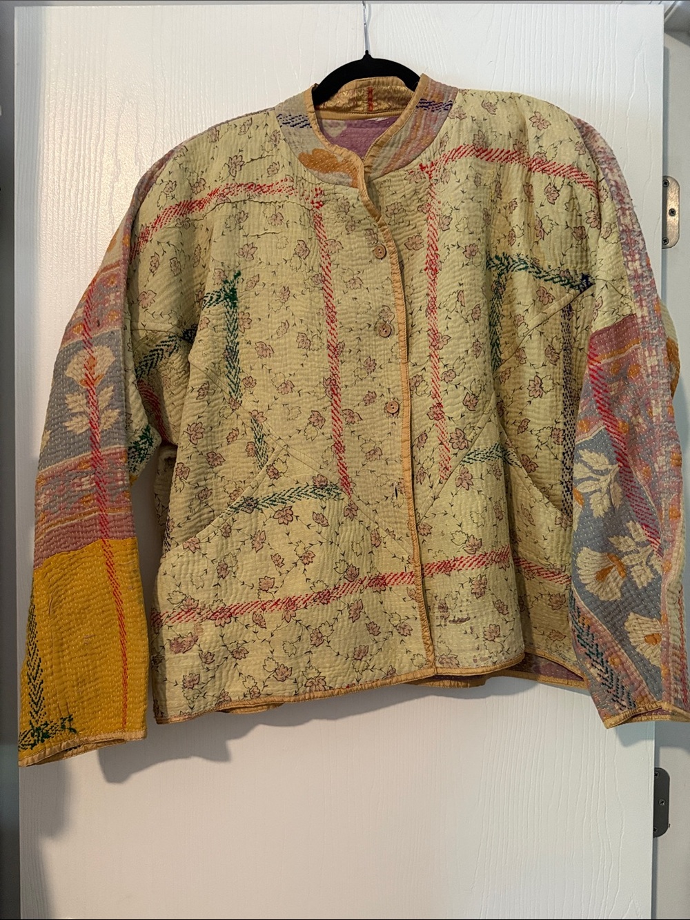 Patchwork Quilted Jacket in Pale Yellow